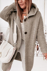 Cozy Long Knit Cardigan for Women with Hooded Neck Long Sleeve Button Front Duster Style