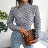 Cozy Cropped Mock Neck Sweater for Women with Long Sleeve Textured Knit Fitted Style