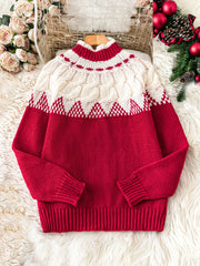 Cozy Red Fair Isle Christmas Tacky Sweater for Women with Mock Neck Long Sleeve Knit Pullover Holiday Style