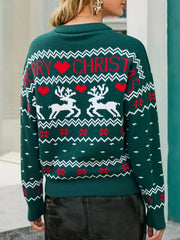 Cozy Reindeer Print Christmas Tacky Sweater for Women with Crew Neck Long Sleeve Ribbed Cuff Knit Style