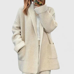Cozy Cream Longline Cardigan for Women with Open Front Chunky Knit Pockets Relaxed Style