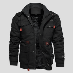 Cozy Hooded Field Jacket for Men with Drawcord Hood Long Sleeve Button Zip Cargo Pocket Style