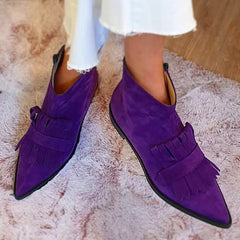 Chic Purple Suede Ankle Boots for Women with Pointed Toe Fringe Trim Western Style