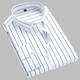 Classic Oxford Shirt for Men with Spread Collar Long Sleeve Button Up Striped Slim Fit Style