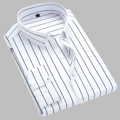 Classic Oxford Shirt for Men with Spread Collar Long Sleeve Button Up Striped Slim Fit Style