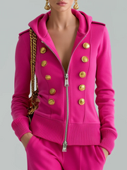 Sporty Pink Two Piece Sweatsuit for Women with Hooded Zip Up Top Jogger Pants Lounge Style