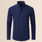 Classic Business Shirt for Men with Spread Collar Long Sleeve Button Up Slim Fit Office Style