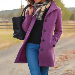 Elegant Wool Winter Coat for Women with Notch Collar Long Sleeve Button Front Tailored Style
