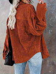 Effortless Corduroy Long Sleeve Shirt for Women with Collar Button Front Oversized Relaxed Casual Style