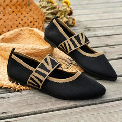 Comfortable Mary Jane Shoes for Women with Pointed Toe Knit Strap Flat Slip On Style