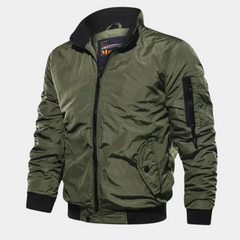 Rugged Bomber Jacket for Men with Stand Collar Long Sleeve Full Zip Windproof Sleeve-Pocket Style