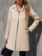 Effortless Long Trench Coat for Women with Shirt Collar Long Sleeve Button Front Relaxed Style