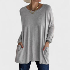 Comfortable Oversized Tunic for Women with Round Neck Long Sleeve Relaxed Pocket Casual Style