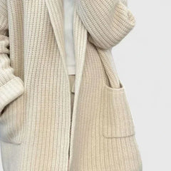 Cozy Cream Longline Cardigan for Women with Open Front Chunky Knit Pockets Relaxed Style