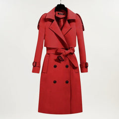 Elegant Longline Winter Trench Coat for Women with Lapel Collar Long Sleeve Belted Double Breasted Style