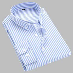 Classic Oxford Shirt for Men with Spread Collar Long Sleeve Button Up Striped Slim Fit Style