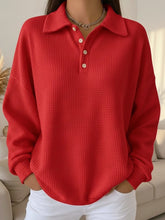 Cozy Waffle Knit Sweater for Women with Polo Collar Long Sleeve Button Front Oversized Style