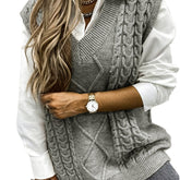 Cozy Cable Knit Sweater Vest for Women with V Neck Sleeveless Oversized Relaxed Style
