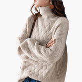 Cozy Cable Knit Turtleneck Sweater for Women with High Neck Long Sleeve Oversized Relaxed Style