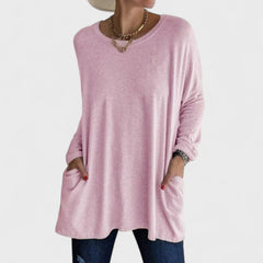 Comfortable Oversized Tunic for Women with Round Neck Long Sleeve Relaxed Pocket Casual Style