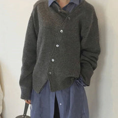 Cozy Oversized Knit Cardigan for Women with Round Neck Long Sleeve Button Front Relaxed Style
