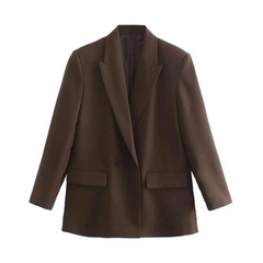 Elegant Blazer for Women with Notched Lapel Long Sleeve Double Breasted Oversized Style