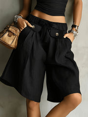 Effortless Wide Leg Bermuda Shorts for Women with High Waist Tie Belt Button Pocket Relaxed Casual Style