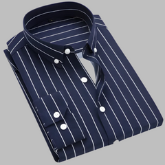 Classic Oxford Shirt for Men with Spread Collar Long Sleeve Button Up Striped Slim Fit Style