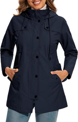 Effortless Hooded Parka for Women with Stand Collar Long Sleeve Drawstring Waterproof Style