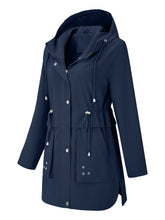 Sleek Hooded Rainwear Jacket for Women with Drawstring Waist Zip Front Windbreaker Outdoor Style