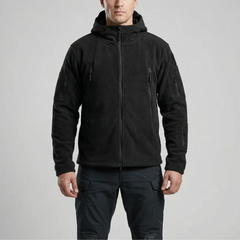 Cozy Tactical Hooded Fleece Jacket for Men with Full Zip Long Sleeve Multi-Pocket Outdoor Style