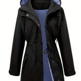 Chic Hooded Rainwear Jacket for Women with Drawstring Waist Zip Front Longline Windbreaker Outdoor Style