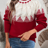 Cozy Red Fair Isle Christmas Tacky Sweater for Women with Mock Neck Long Sleeve Knit Pullover Holiday Style