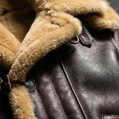 Cozy Brown Faux Leather Shearling Coat for Men with Hooded Collar Long Sleeve Toggle Button Winter Style