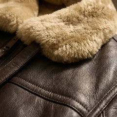 Warm Aviator Jacket for Men with Fur Collar Long Sleeve Zip Up Faux Shearling Moto Style