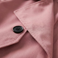 Elegant Trench Coat for Women with Notched Lapel Long Sleeve Double Breasted Belted Long Style