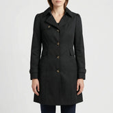 Chic Trench Coat for Women with Notched Lapel Long Sleeve Single Breasted Belted Mid Length Style