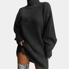 Cozy Sweater Dress for Women with Turtleneck Long Sleeve Chunky Knit Ribbed Mini Style