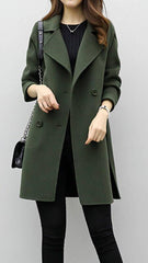 Classic Long Trench Coat for Women with Notched Lapel Long Sleeve Single Breasted Relaxed Style
