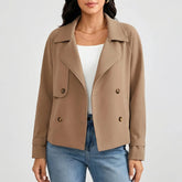 Chic Blazer for Women with Wide Lapel Long Sleeve Double Breasted Cuff Tab Cropped Style