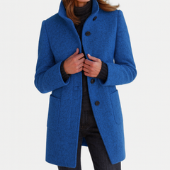 Classic Wool Winter Trench Coat for Women with Stand Collar Long Sleeve Single Breasted Overcoat Style