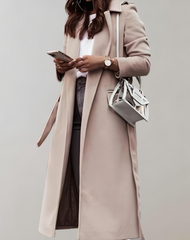 Elegant Long Winter Trench Coat for Women with Notched Lapel Long Sleeve Tie Belt Wrap Style