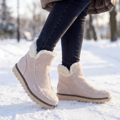 Women's Suede Fur-Lined Ankle Winter Snow Boots Slip-On Moccasin Warm Platform