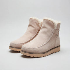 Women's Suede Fur-Lined Ankle Winter Snow Boots Slip-On Moccasin Warm Platform
