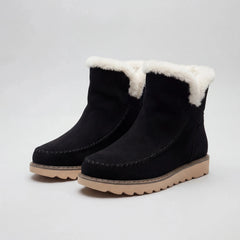 Women's Suede Fur-Lined Ankle Winter Snow Boots Slip-On Moccasin Warm Platform