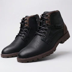 Stylish Ankle Boots for Men with Round Toe Lace Up Side Zip Lug Sole Combat Style