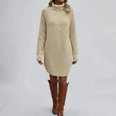 Cozy Sweater Dress for Women with Turtleneck Long Sleeve Chunky Knit Ribbed Tunic Style