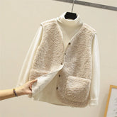 Cozy Fleece Cardigan Vest for Women with Button Front Sherpa Sleeveless Warm Relaxed Style
