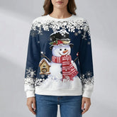 Cozy Christmas Sweatshirt for Women with Crew Neck Long Sleeve Snowman Print Festive Style