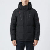 Cozy Puffer Jacket for Men with Hooded Collar Long Sleeve Zip Up Quilted Padded Winter Style
